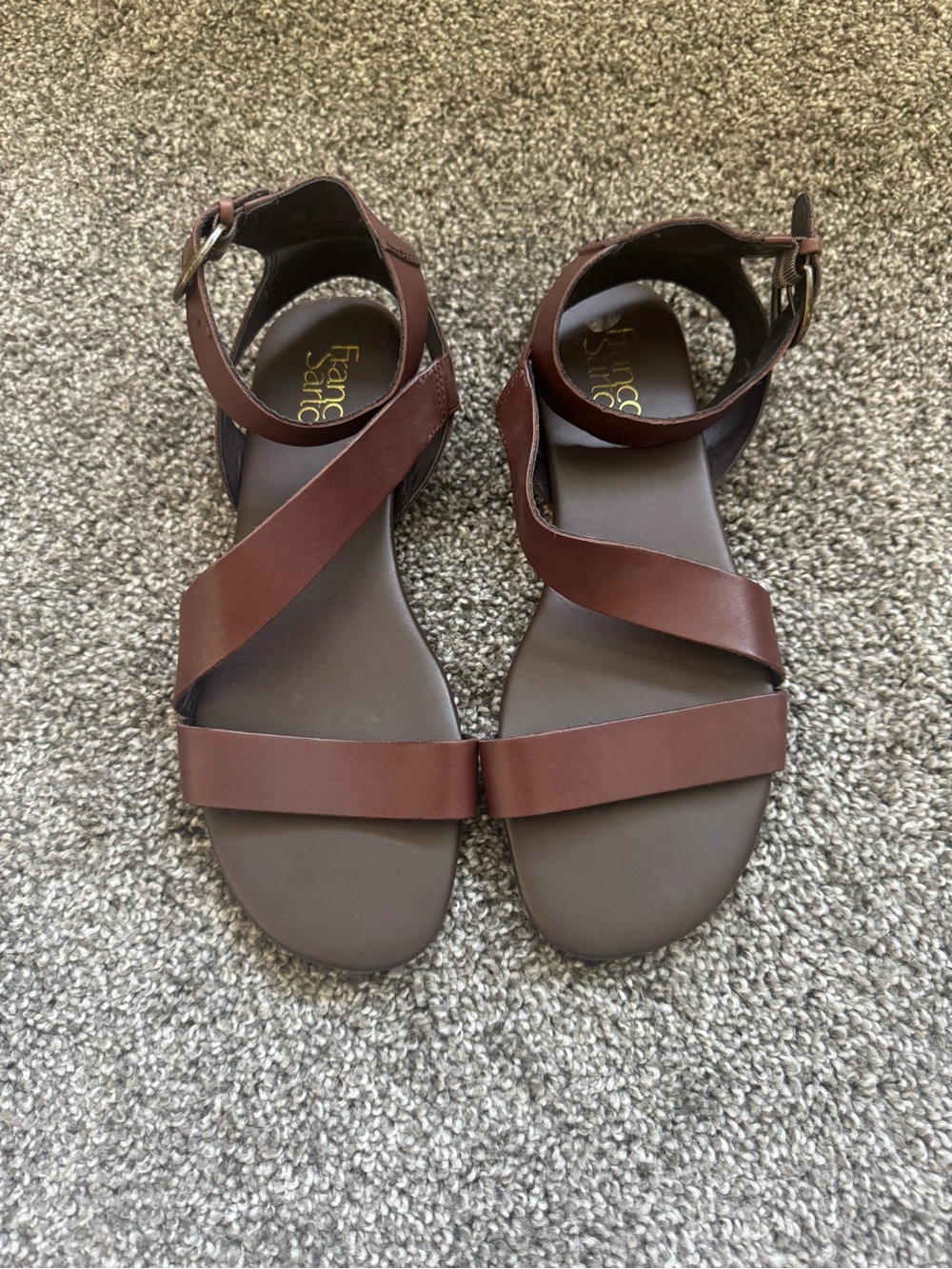 Franco Sarto Brown Strappy Ankle Buckle Sandals